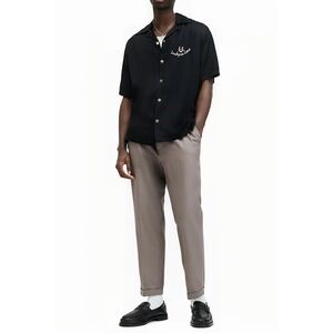 AllSaints Tallis Trouser Mens 32 Khaki Tan Smart Casual Pleated Cotton Wool Pant